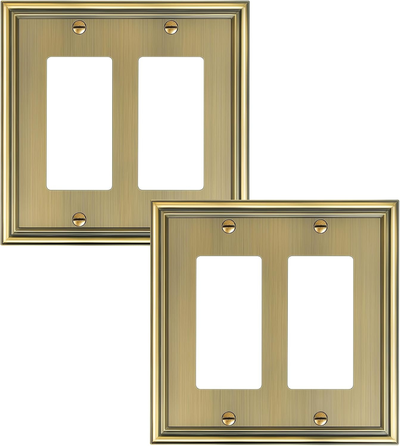 2-Pack Decorative Double Decorator Outlet Cover Plate, Durable Zinc Alloy