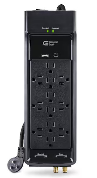 Commercial Electric 15 ft. 12-Outlet Surge Protector Braided Cord – Black NEW