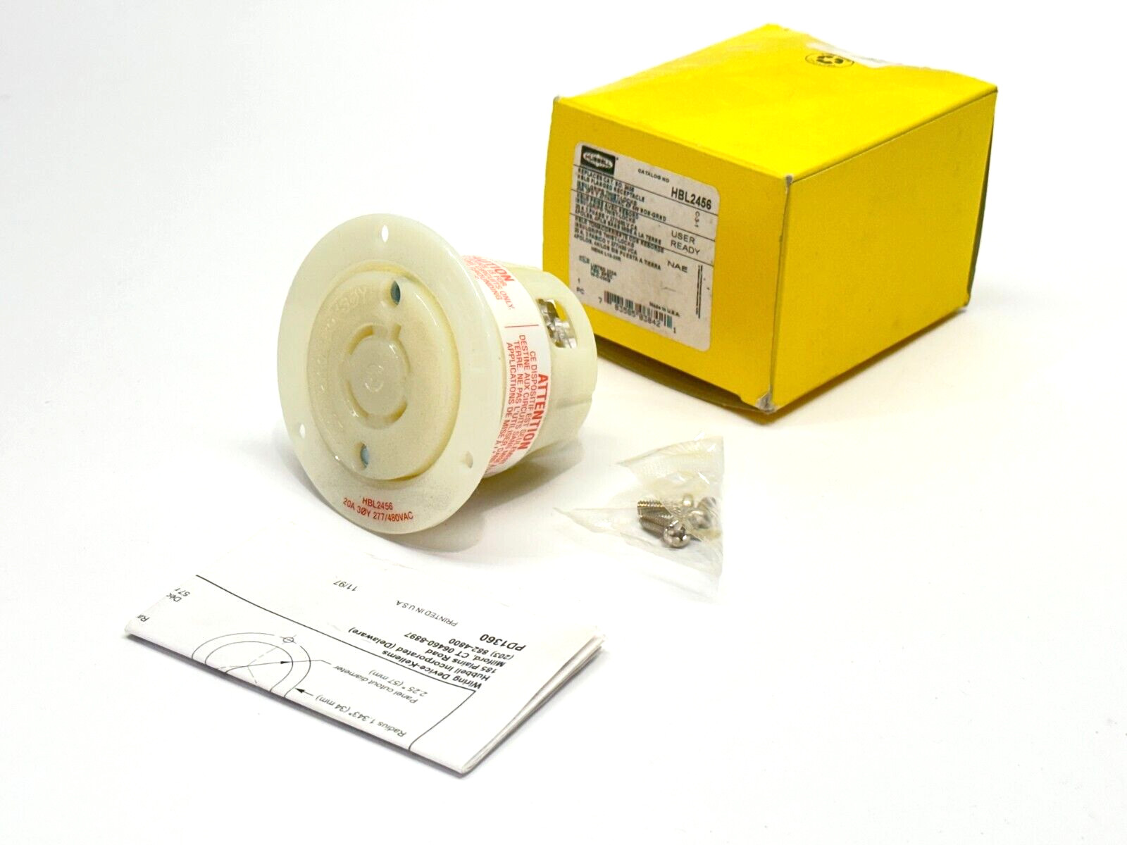 Hubbell HBL2456 Twist-Lock Flanged Industrial Receptacle 3-Phase 20A 277/480VAC