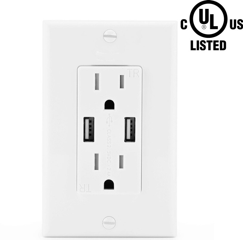 Wall Outlet with 2 USB Charging Ports Tamper Resistant Socket Charger with Plate