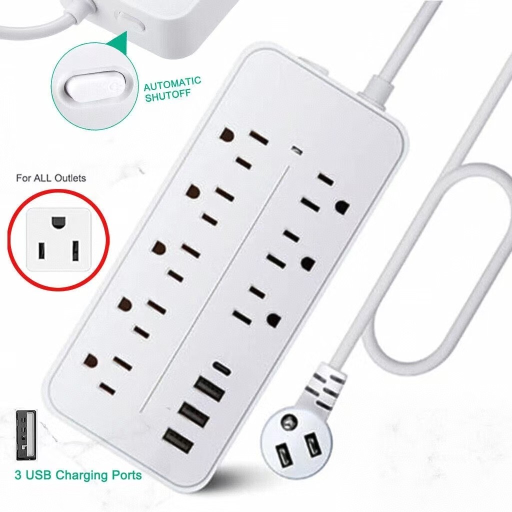 US Power Strip Surge Protector 8 AC Outlets 3 USB Ports + Type C Port 5 FT Cable