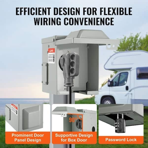 VEVOR RV Power Outlet Box Indoor/Outdoor 50 Amp 125-Volt/250-Volt Receptacle
