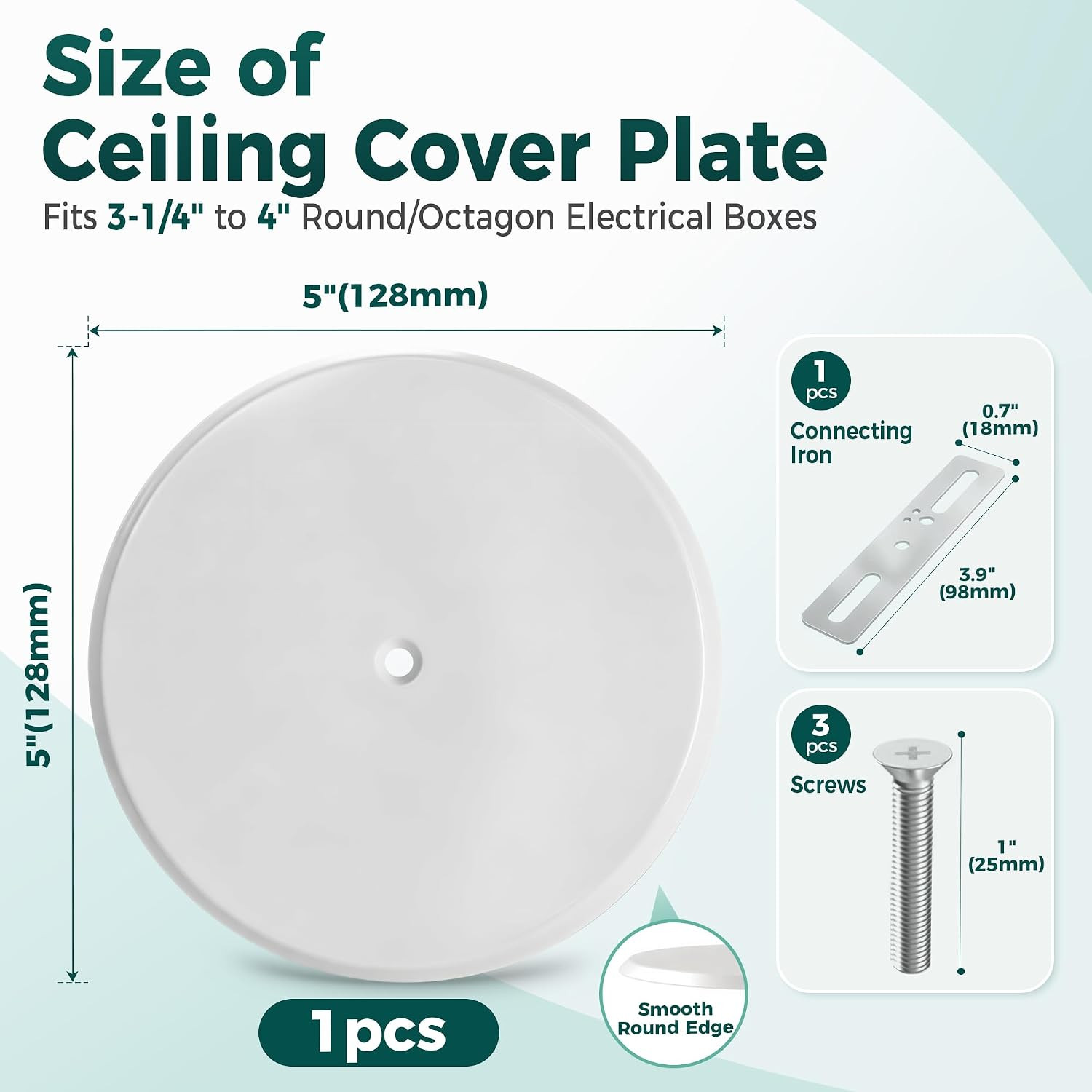 1 Pcs 5″ Ceiling Cover Plate,Round Blank Steel Smoke Detector Cover Plate | 1.75