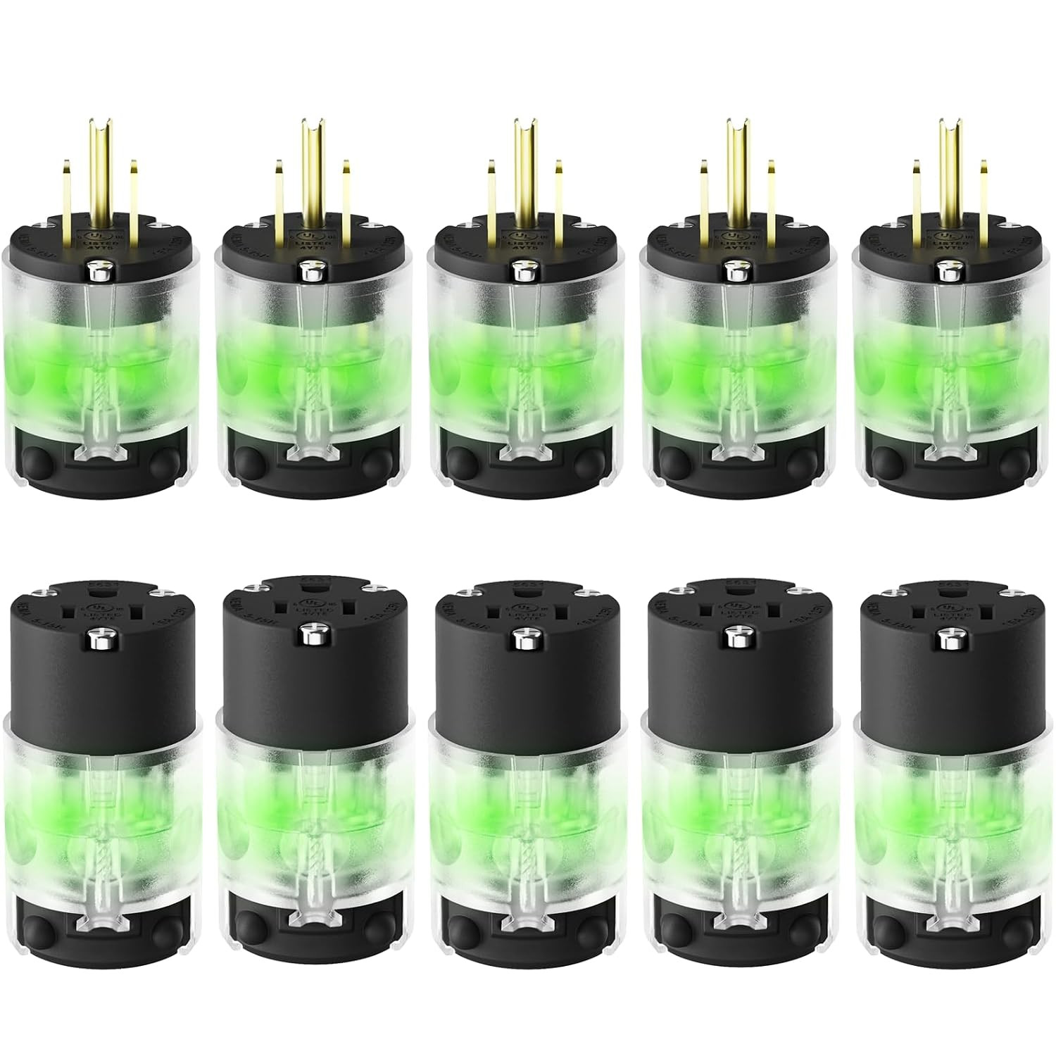 5 Set Lighted Extension Cord Ends, 15A 125V Extension Cord Replacement Ends 3 Pr