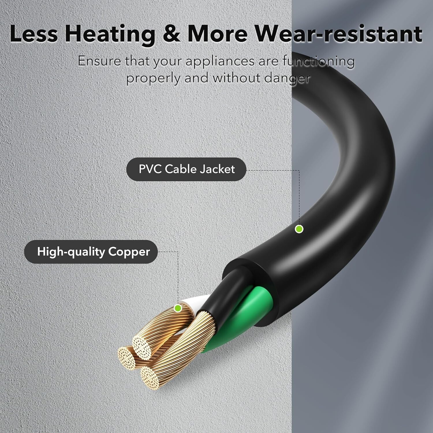 BN-LINK 2 Pack Outdoor Extension Cord 16/3 SJTW, PVC Cable Jacket,3-Prong,Black