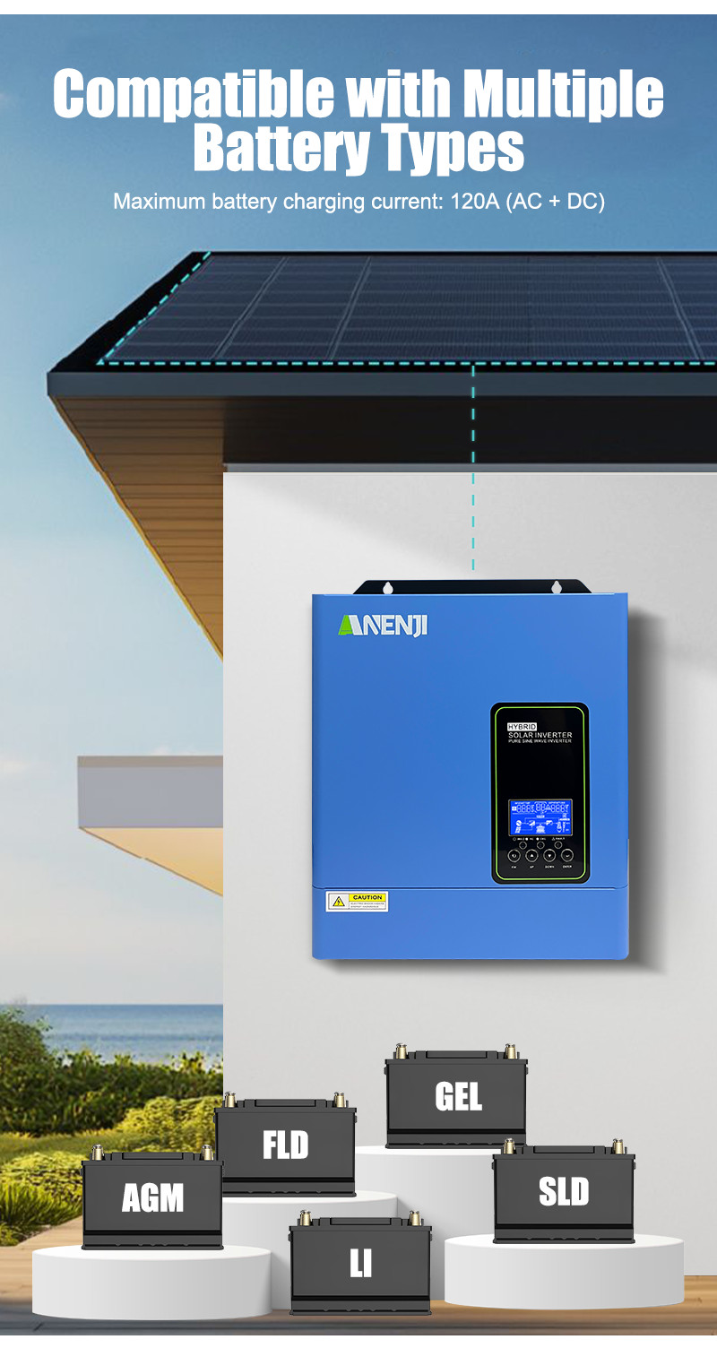 US 4200W 24V Solar Hybrid Inverter 110V 120V Pure Sine Wave 120A MPPT Controller