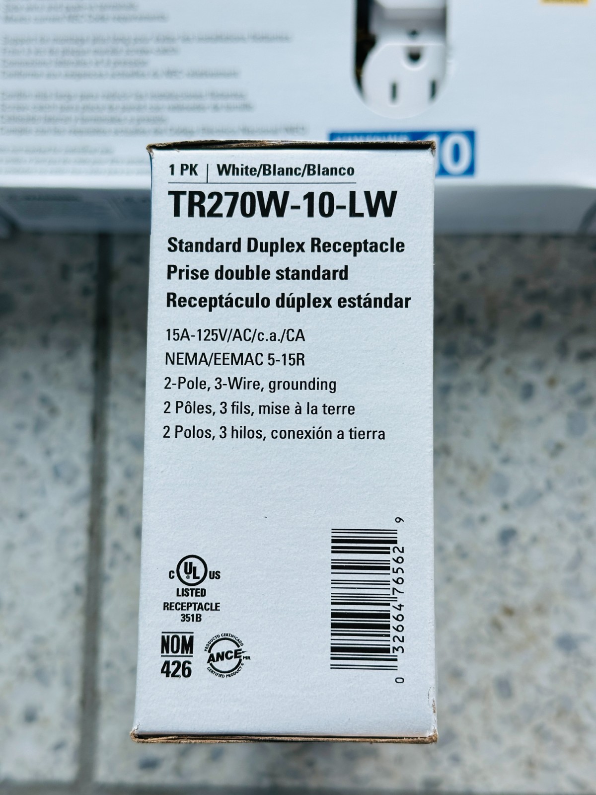 NEW Lot of 100 Eaton TR270W 10×10 Pack 15A 125V Duplex Receptacle Outlets White