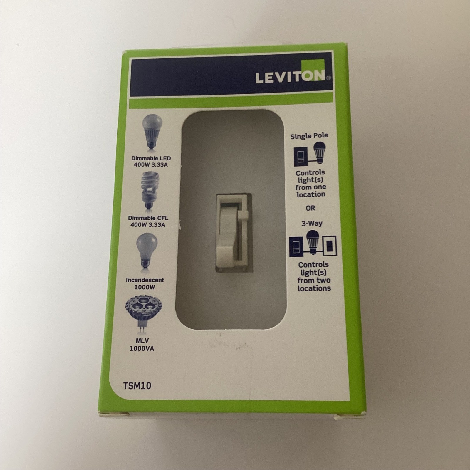 Leviton TSM10 LED CFL MLV Toggle Dimmer Preset Single Pole 3 Way