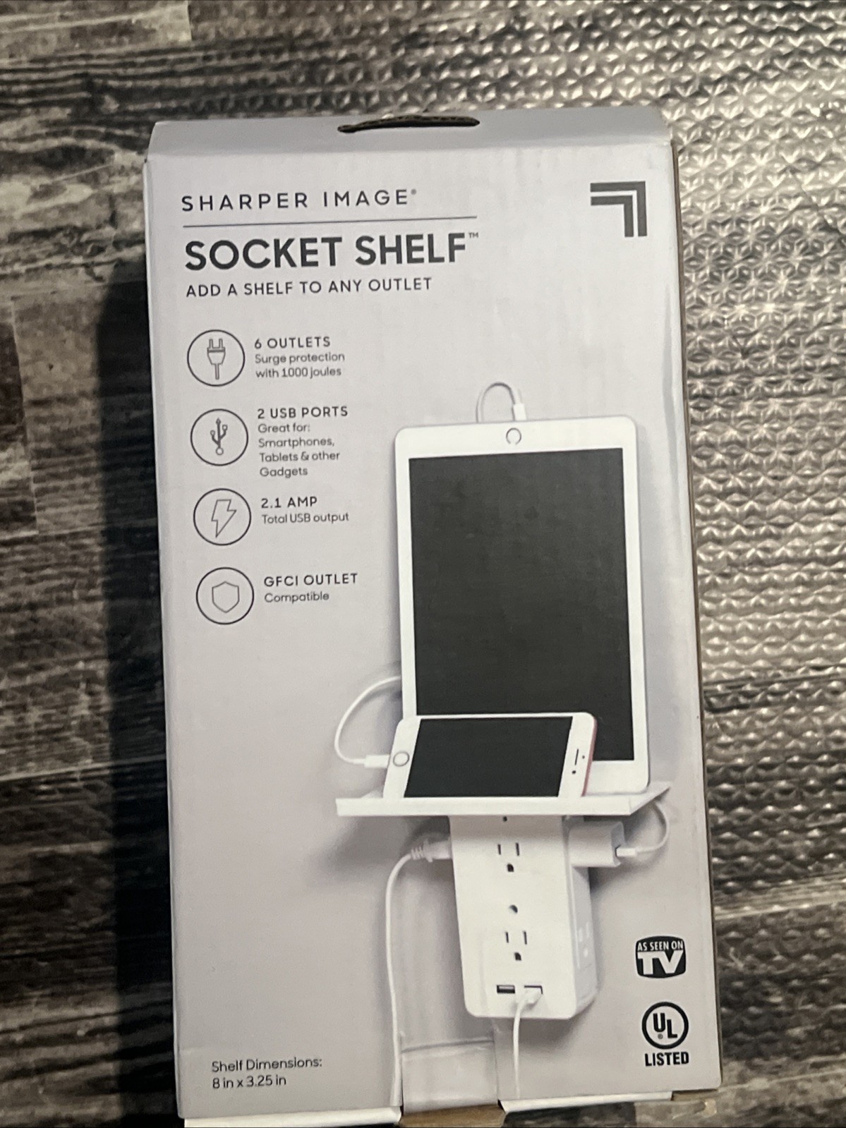 Sharper Image Socket Shelf Cordless Wall 6-Outlet Extender – White