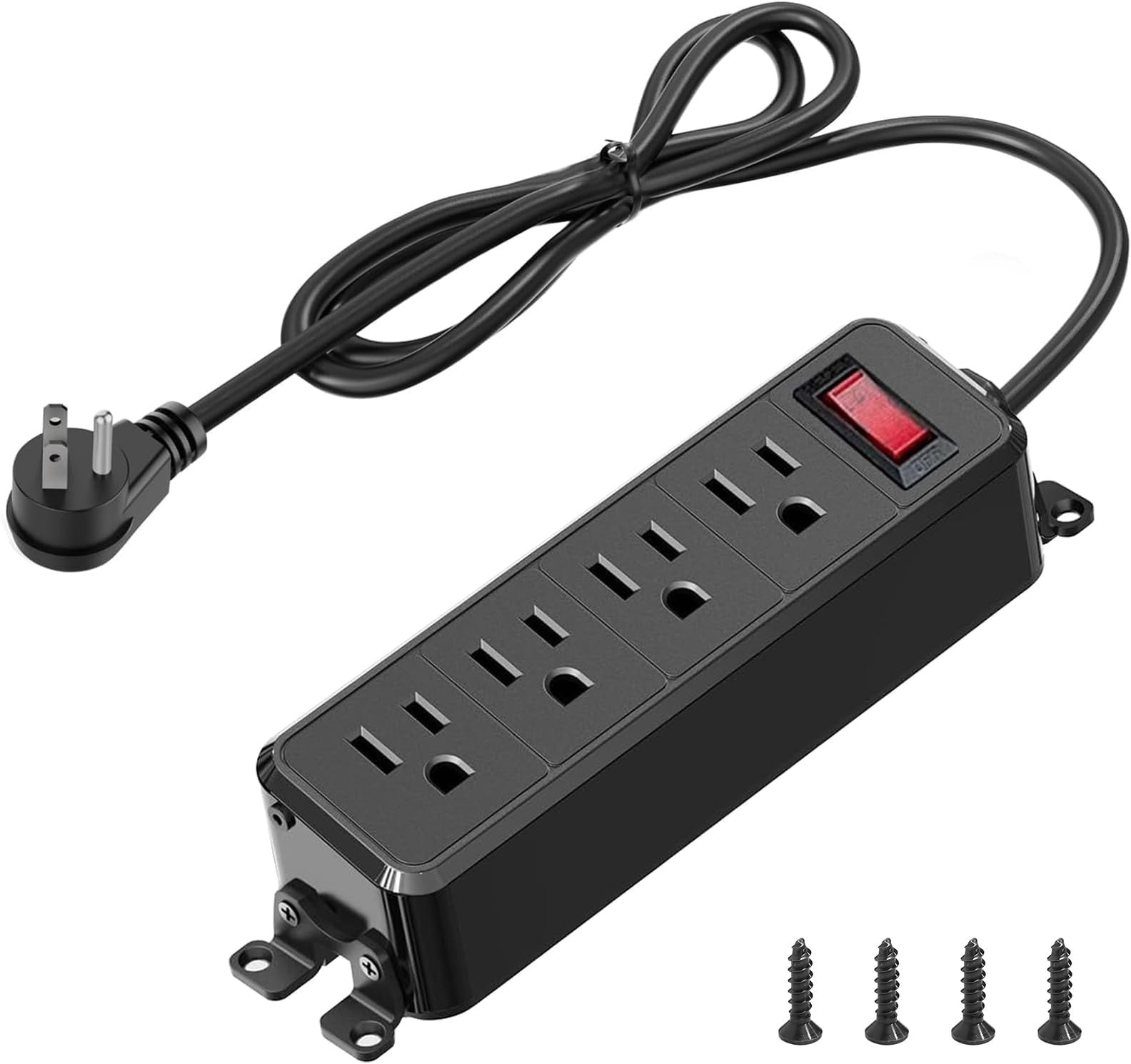 Wall Mount Power Strip Black, 4 Outlet Mountable Power Strip with Switch, 6ft…
