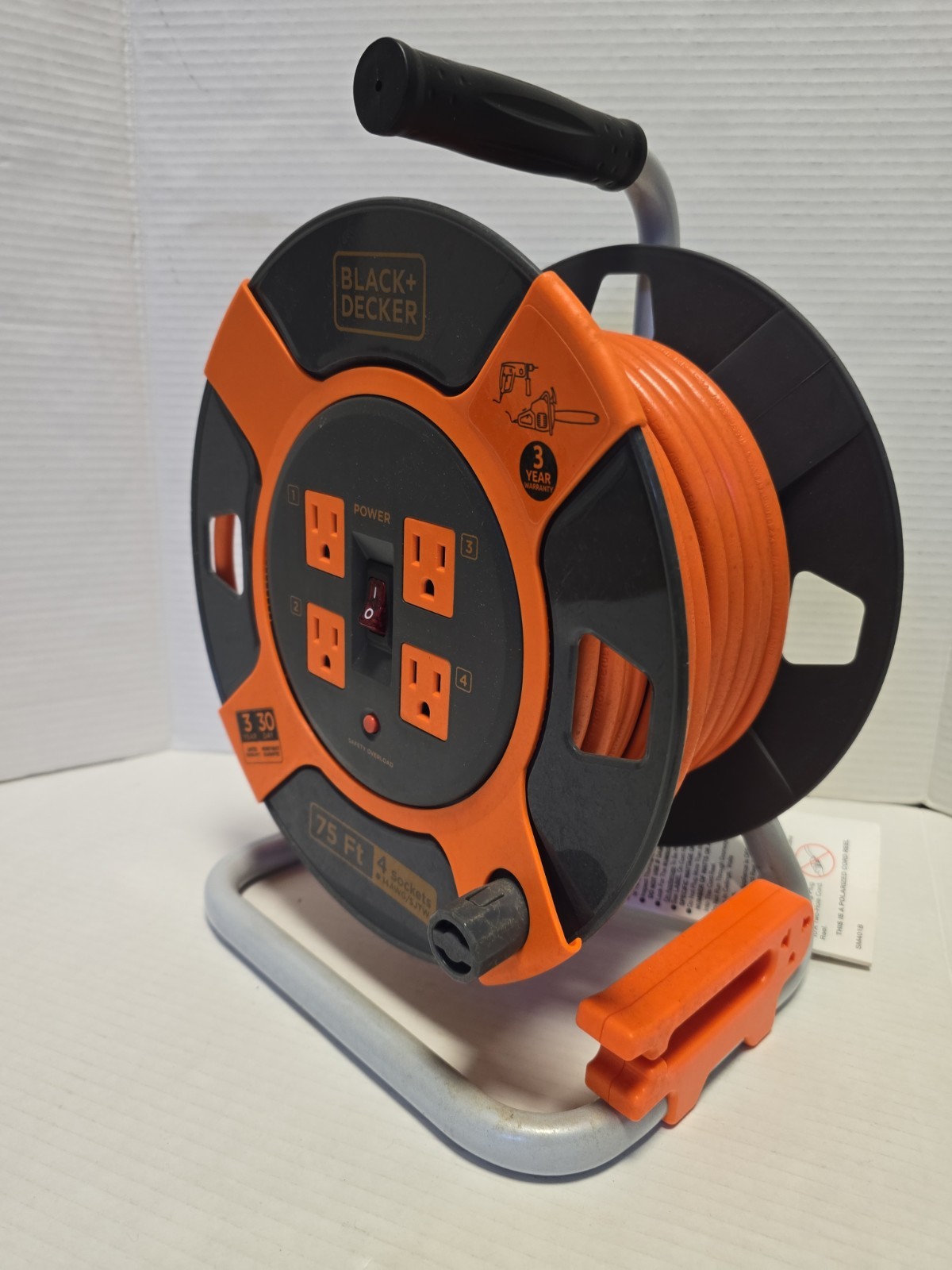 Black + Decker 75 Ft. Retractable Extension Cord Reel With 4 Outlets 14AWG/SJTW