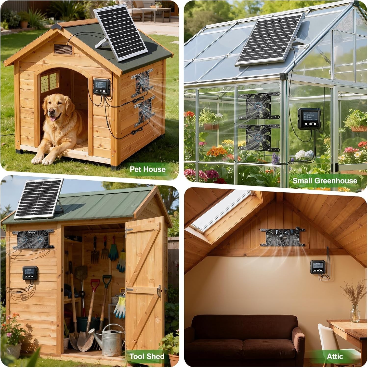 Solar-Powered Chicken Coop Exhaust Fan with Battery & Smart Sensing – 25W Solar