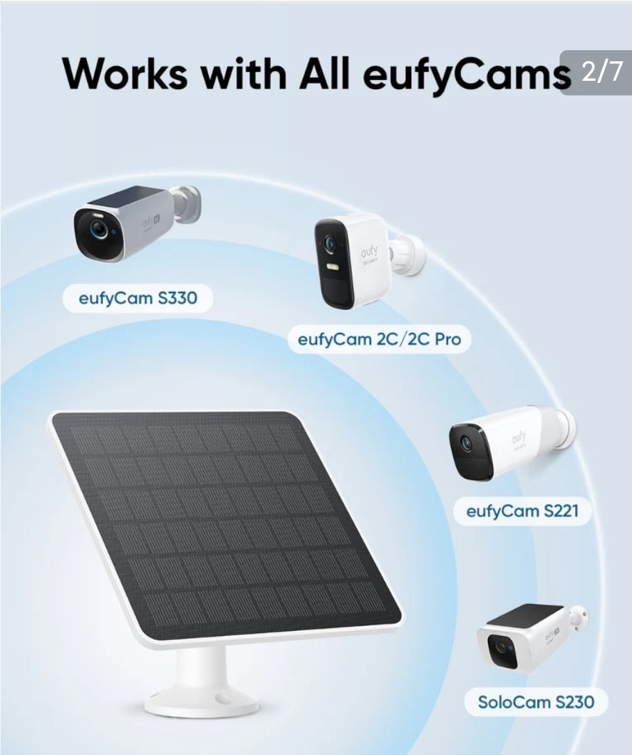 eufy Solar Panel (3W) USB-C Weatherproof For Eufy Outdoor Security Cameras T8705