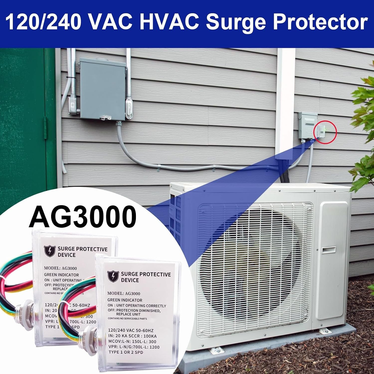 2-Pc AG3000 HVAC Surge Protector – 3-Mode Protection for Appliances & Systems