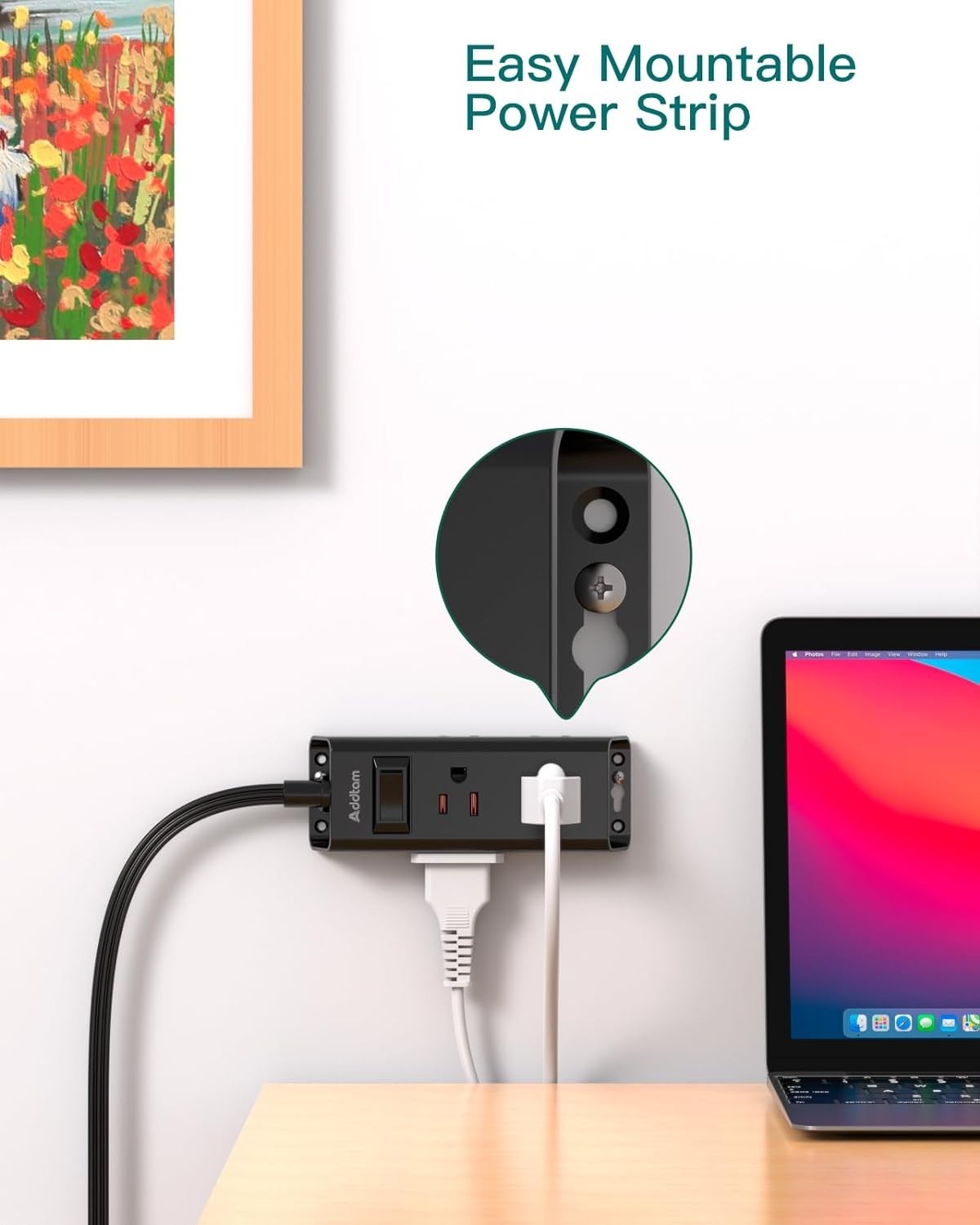 Compact 5ft Flat Plug Power Strip with 6 Outlets – Ideal for Cruise and Travel