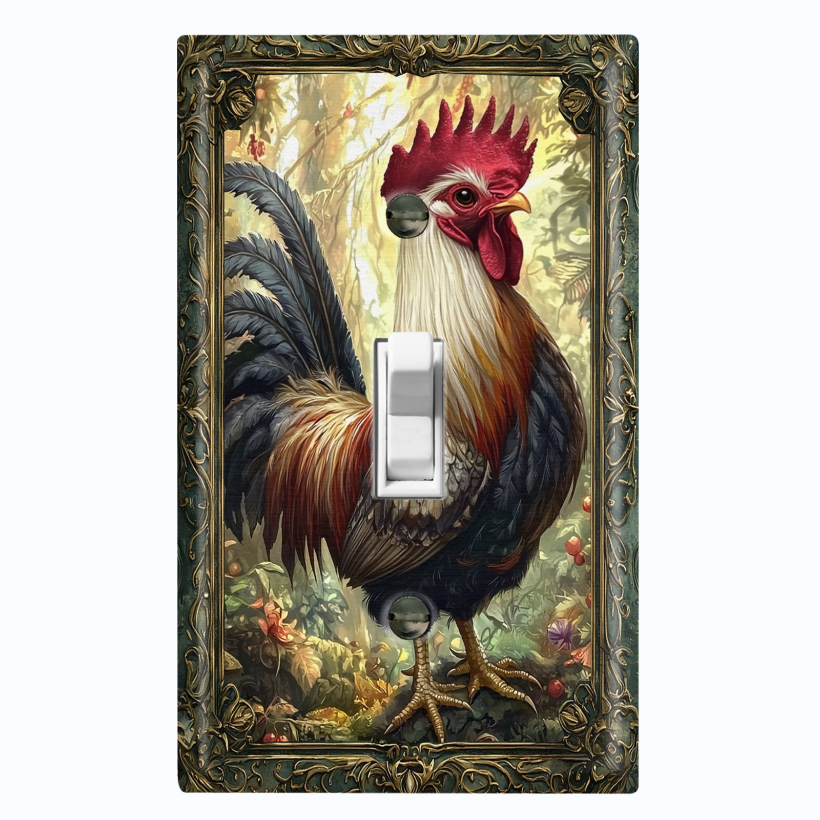 Metal Light Switch Outlet Cover Decorative Wall Plate Rooster Floral AML119