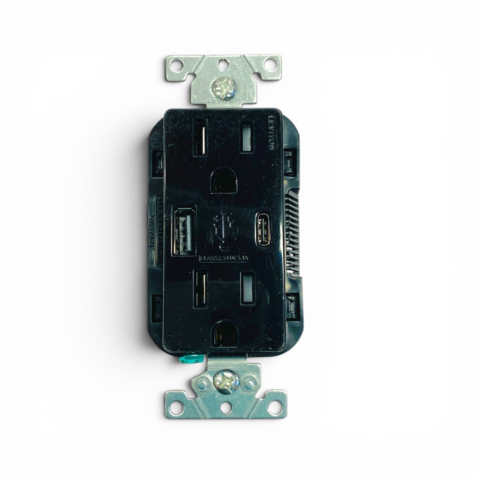 Leviton T5633-E Decora Type A & Type C USB Charger Tamper-Resistant Outlet Black