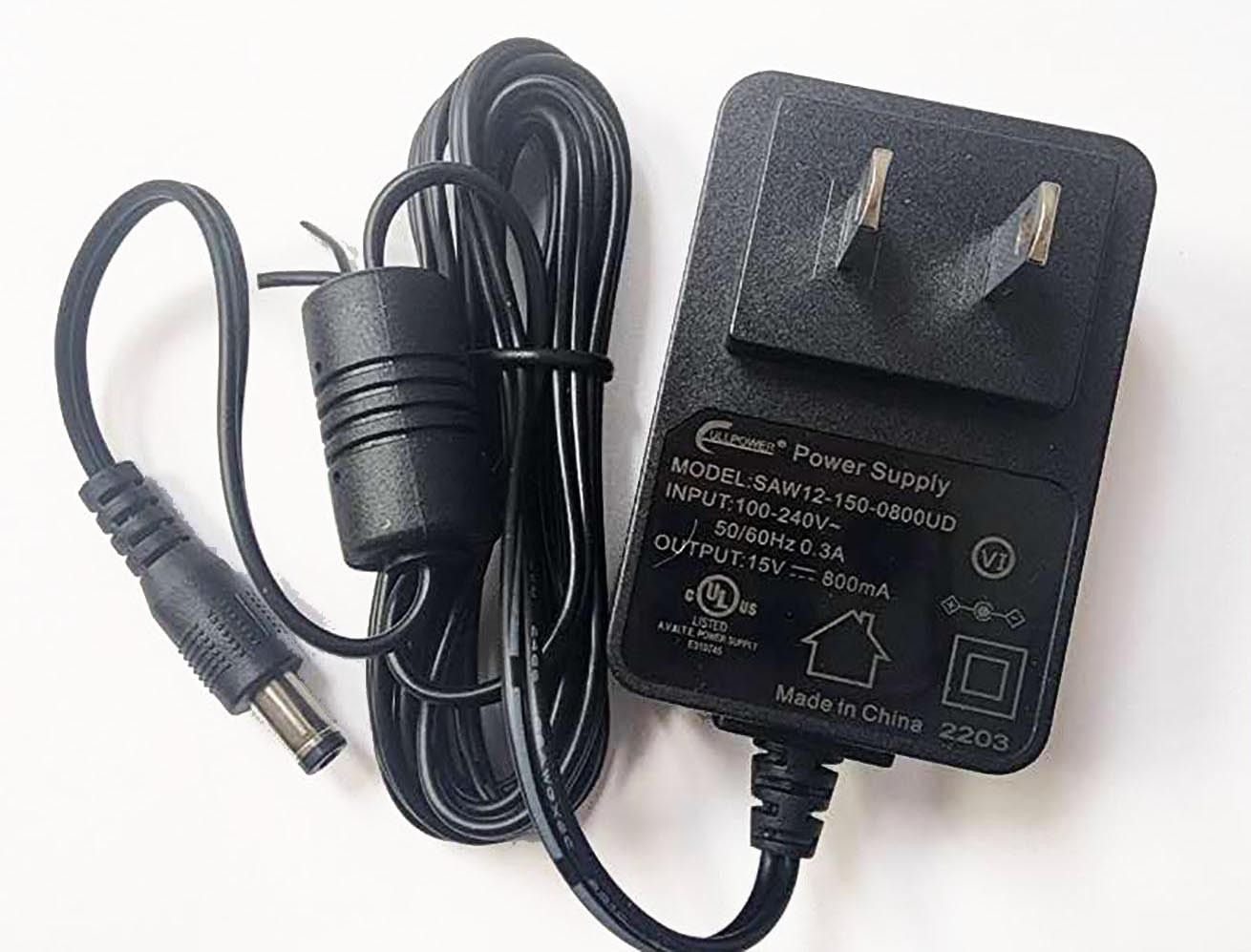 15V 800ma Power Adapter AC 100-240V to DC Plug Switching Power Adapter, UL