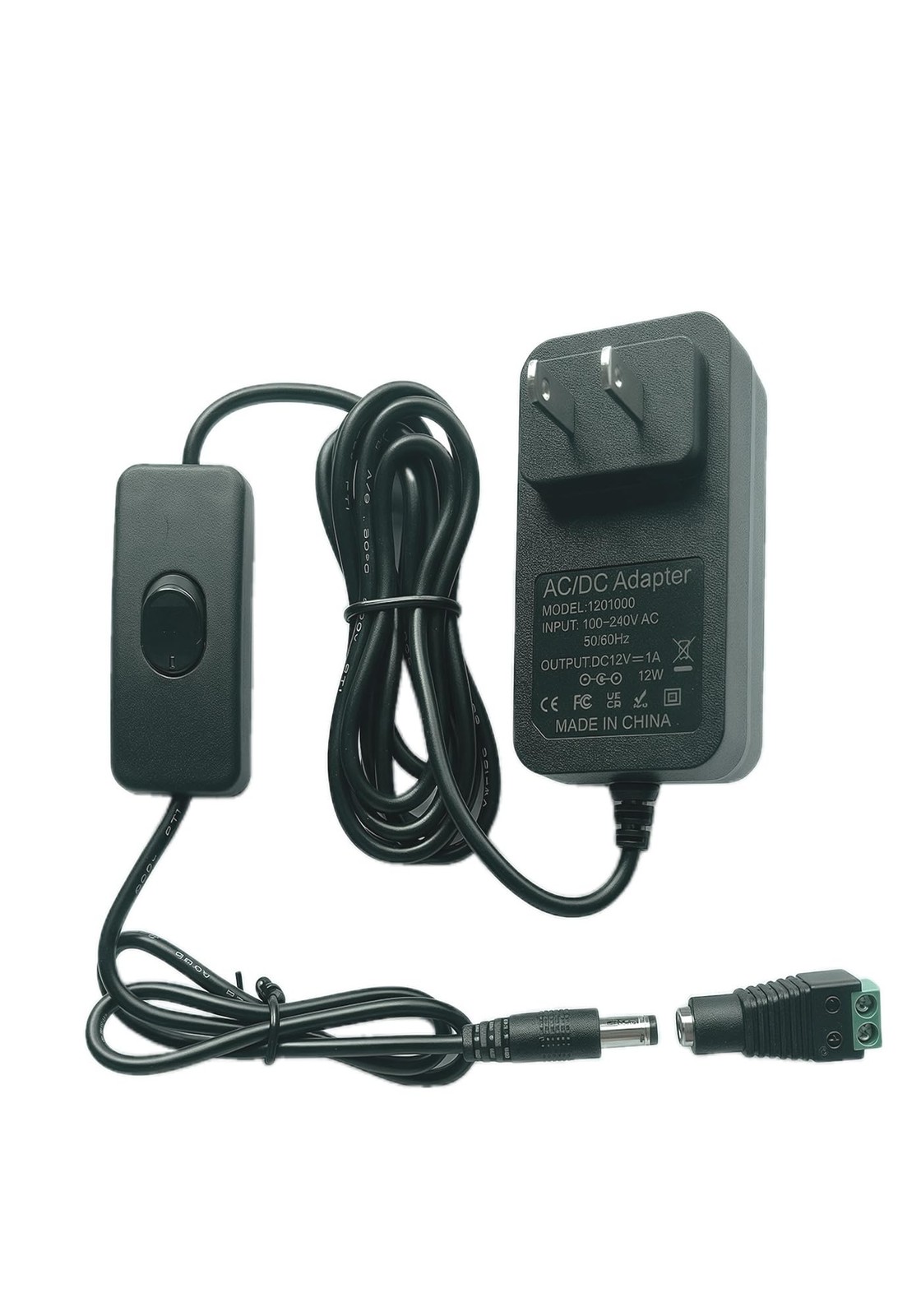 12V 1A Power Supply 1000mA AC/DC 2.2in(L) x 1.4in(W) x 1.0in (H), Black