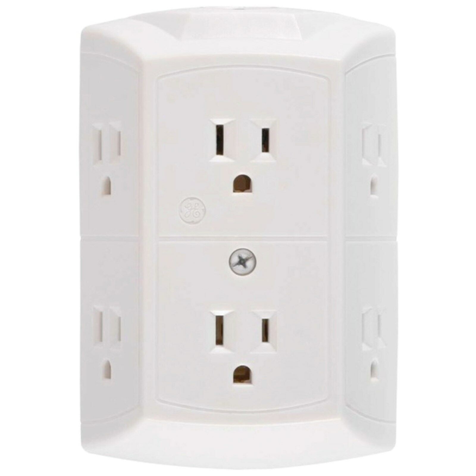 6 Outlet grounded WALL TAP White w/ circuit breaker receptacle adapter GE 56575