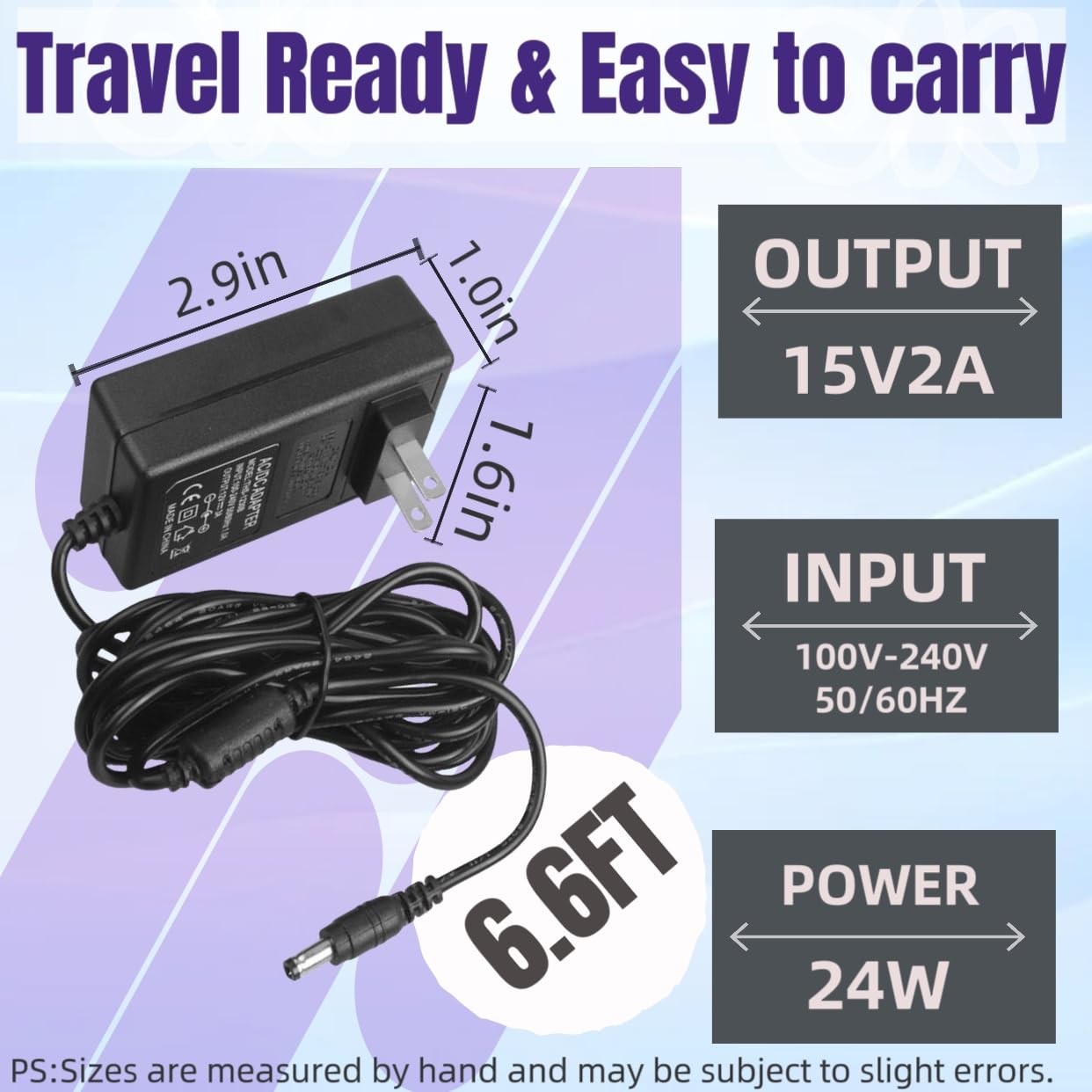 15V 2A Power Supply Charger Cable (Input AC 100V-240V, Output DC 15 Volt 2…