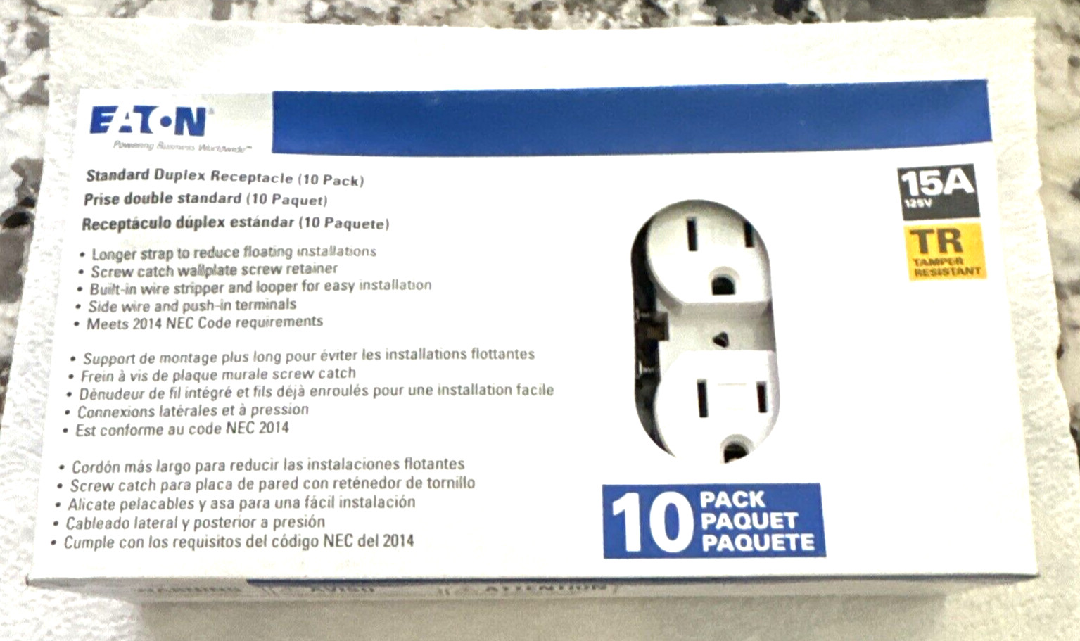 Eaton 10pk Standard 15A Tamper Resistant Duplex Receptacles -White- TR270W-10-LW
