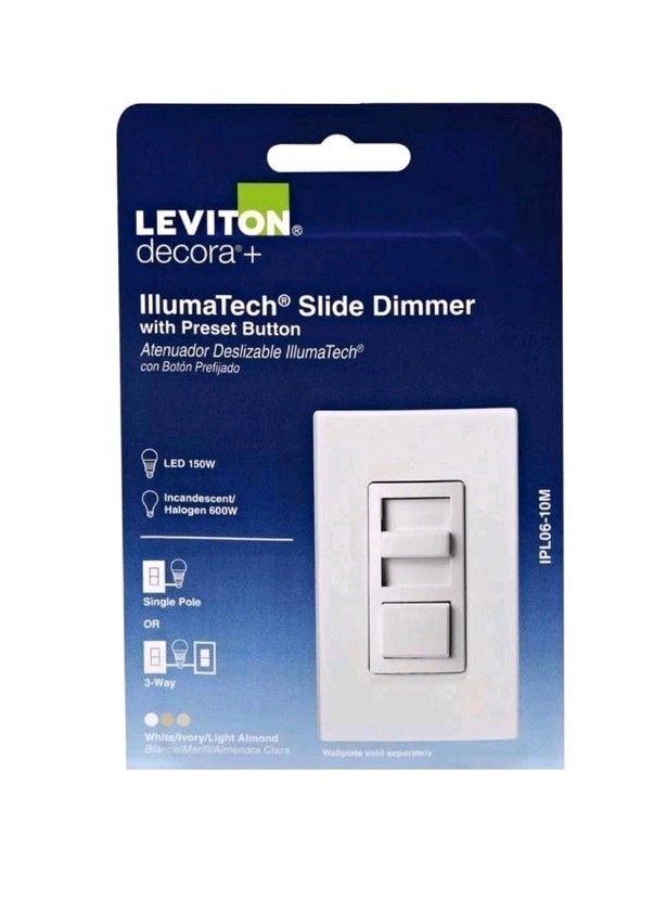 Leviton R50-IPL06-10M White 600W Thermoplastic/Metal Slide Dimmer Switch