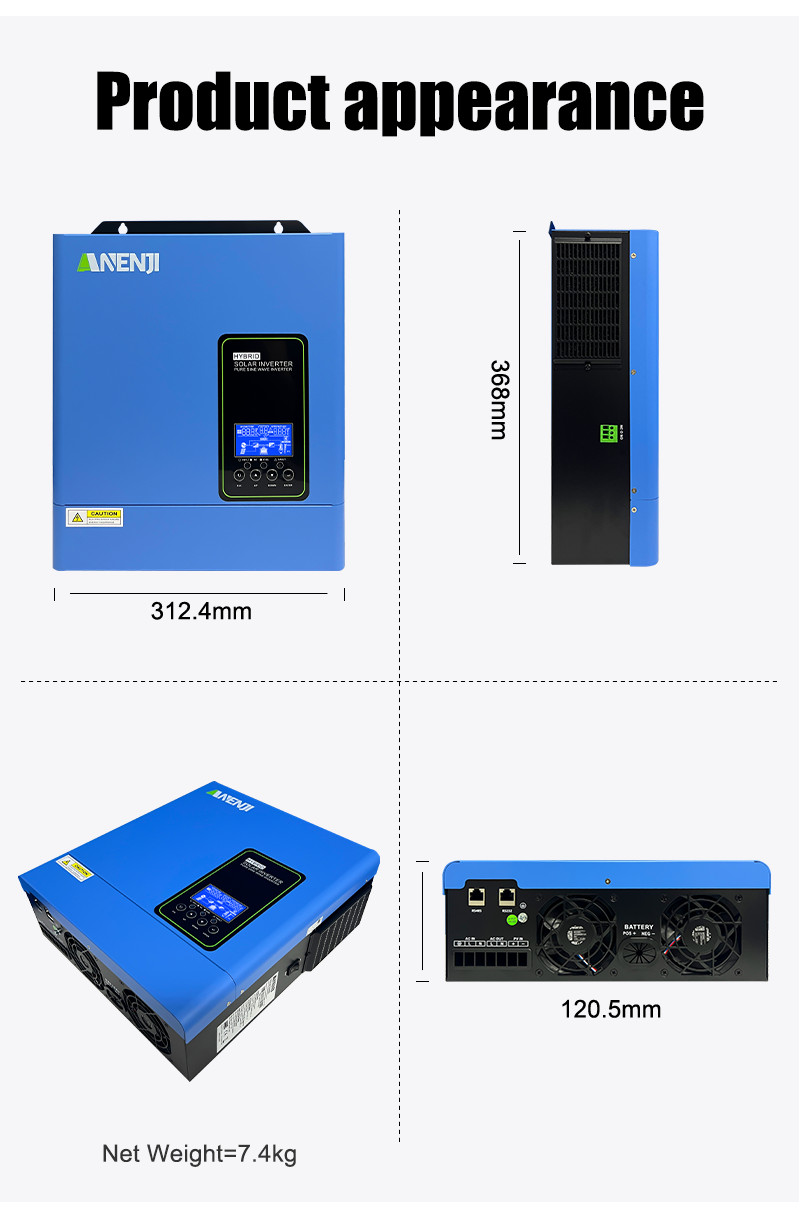 US 4200W 24V Solar Hybrid Inverter 110V 120V Pure Sine Wave 120A MPPT Controller