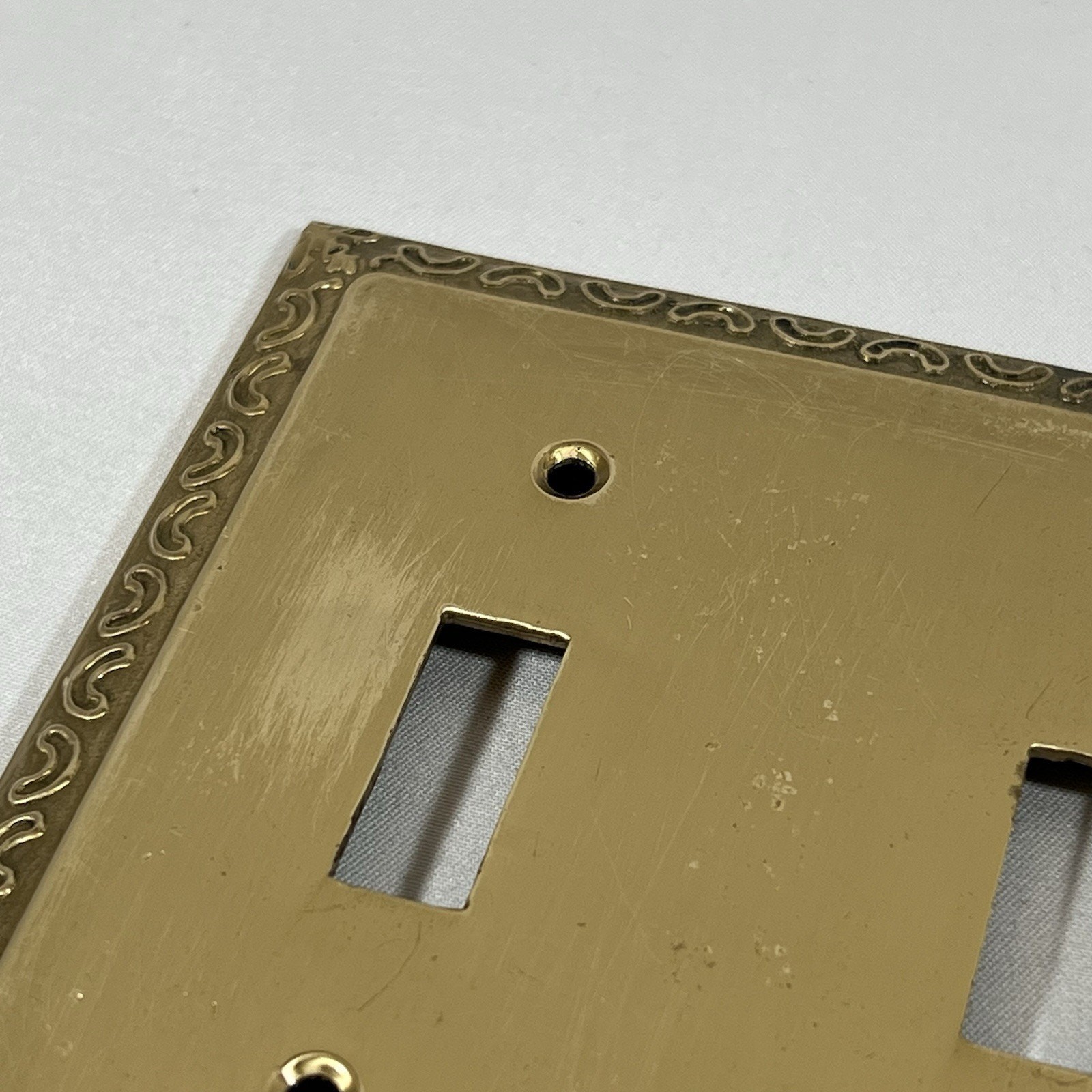 Vintage Brass Switch Cover Plate Ornate Scroll Design Double Duplex Wall Plate