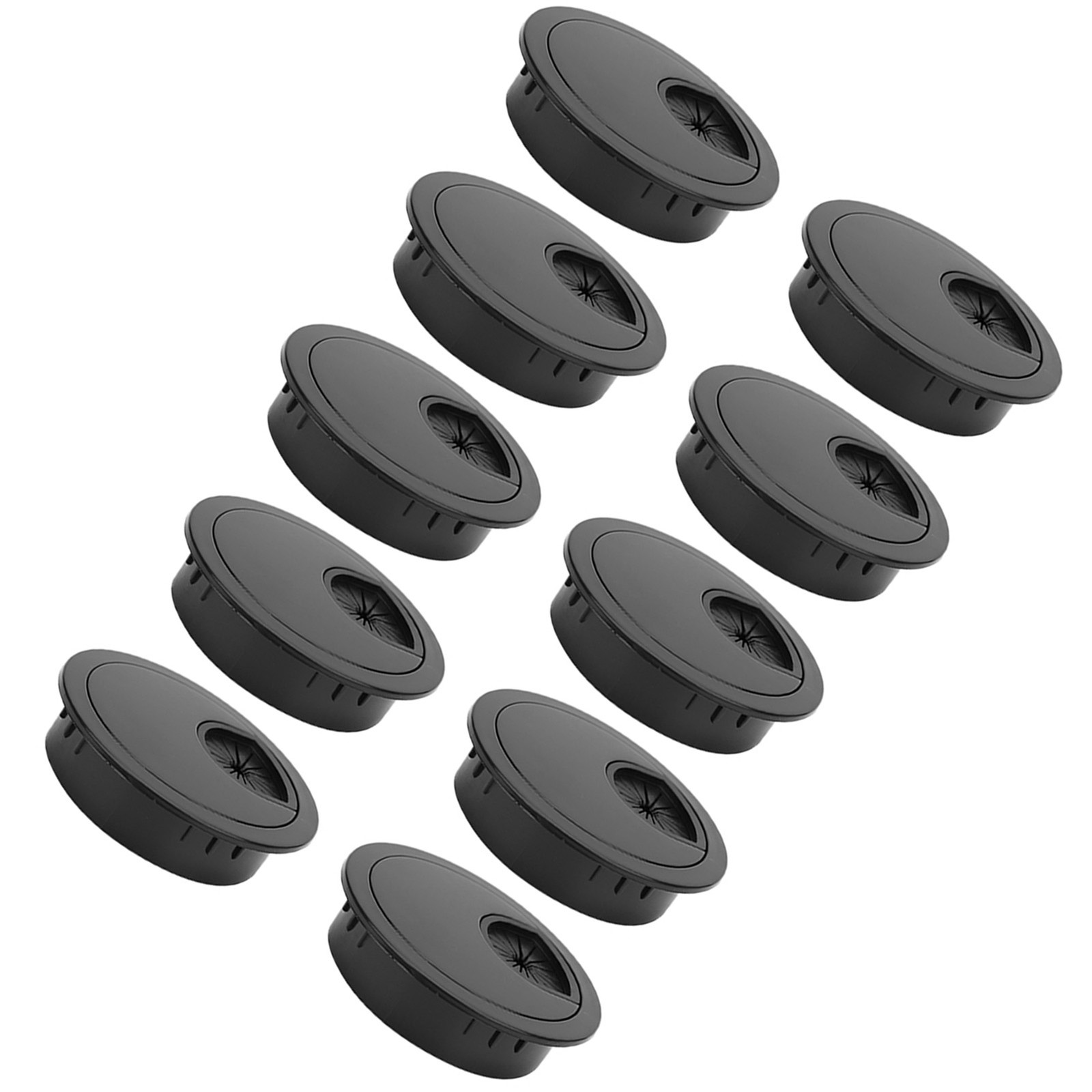10 Pcs Wiring Grommet Bright Black Desktop ABS Plastic Wire Hole Organizer For O