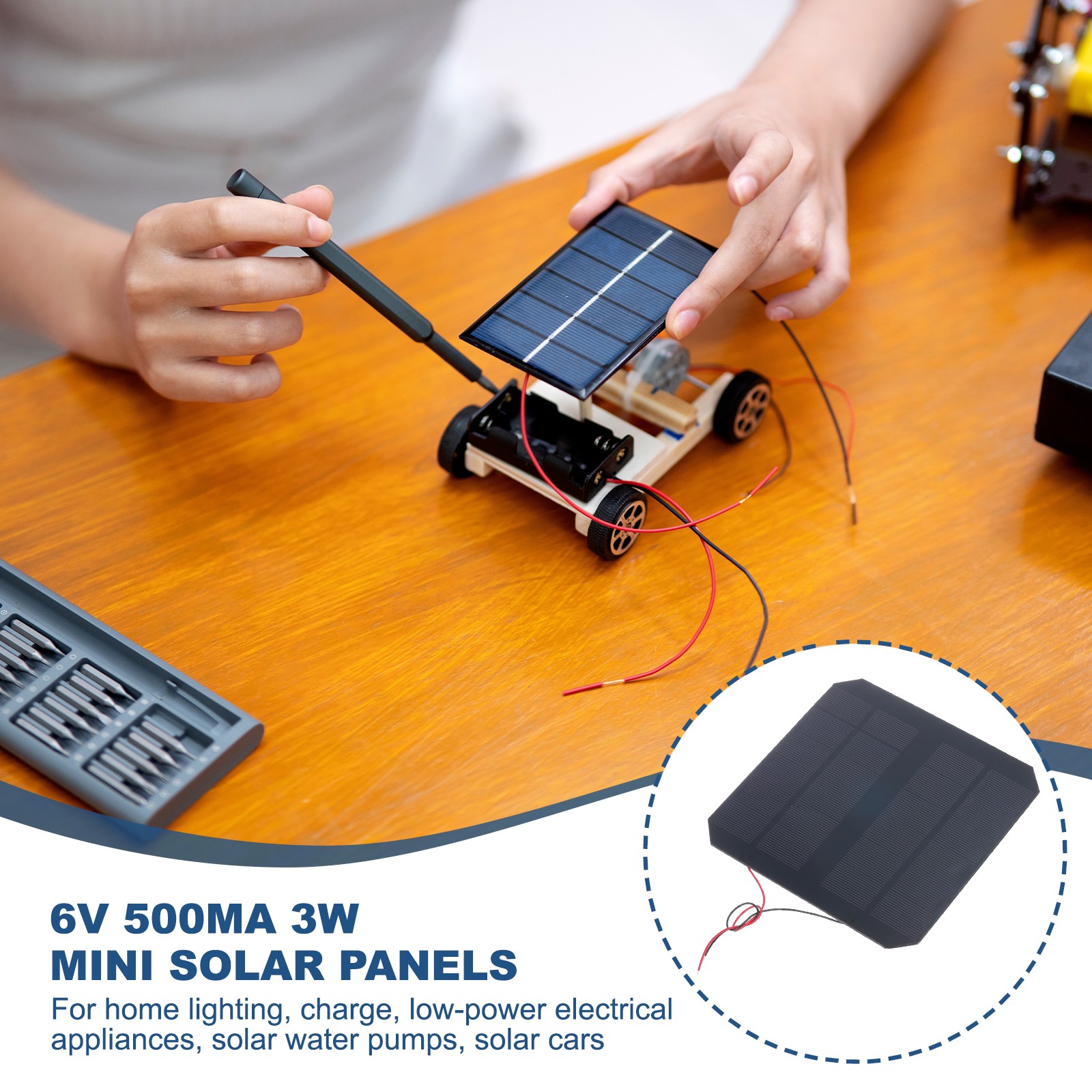 6V 3W 500mA Mini Solar Panels with 2 Cable 145mm x 145mm