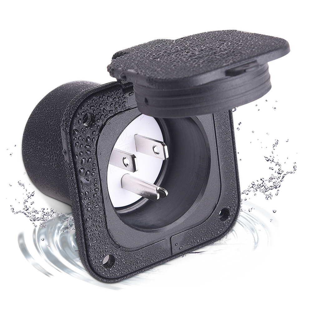 125v 15 Amp Flanged Inlet Plug NEMA 5-15P Power Inlet for Camper RV Trailer Boat