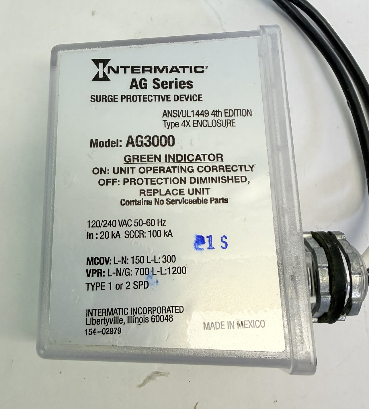 Intermatic AG3000 Universal HVAC Surge Protective Device 120/240vac 50/60hz