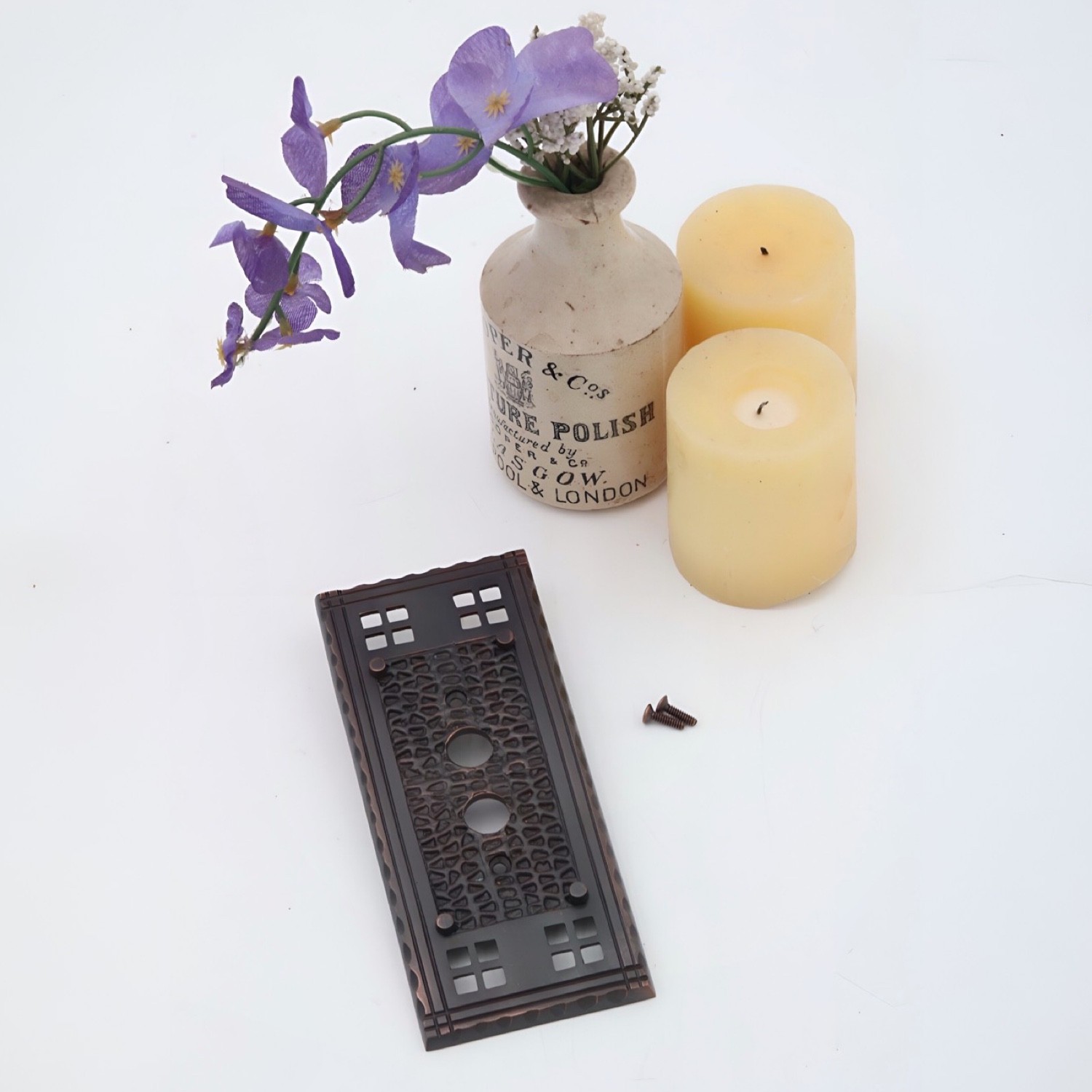 Arts and Crafts Single Push Button Switch Plate Oil Rubbed Bronze in Solid Brass