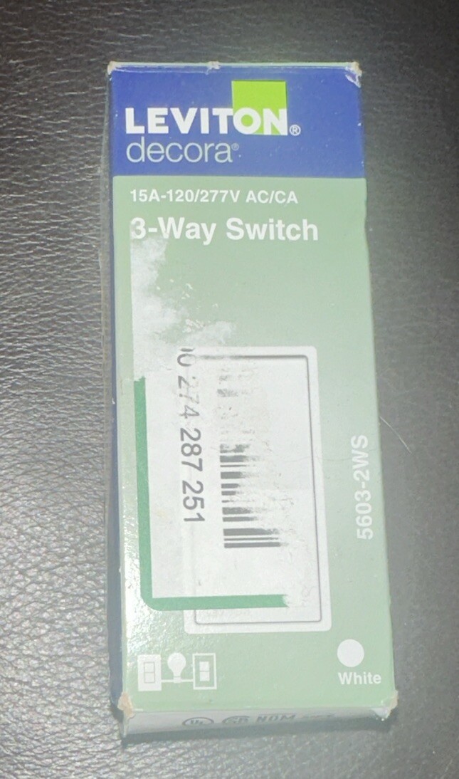 Leviton S12-05603-2WS White Residential Grade Decora 3-Way AC Quiet Switch