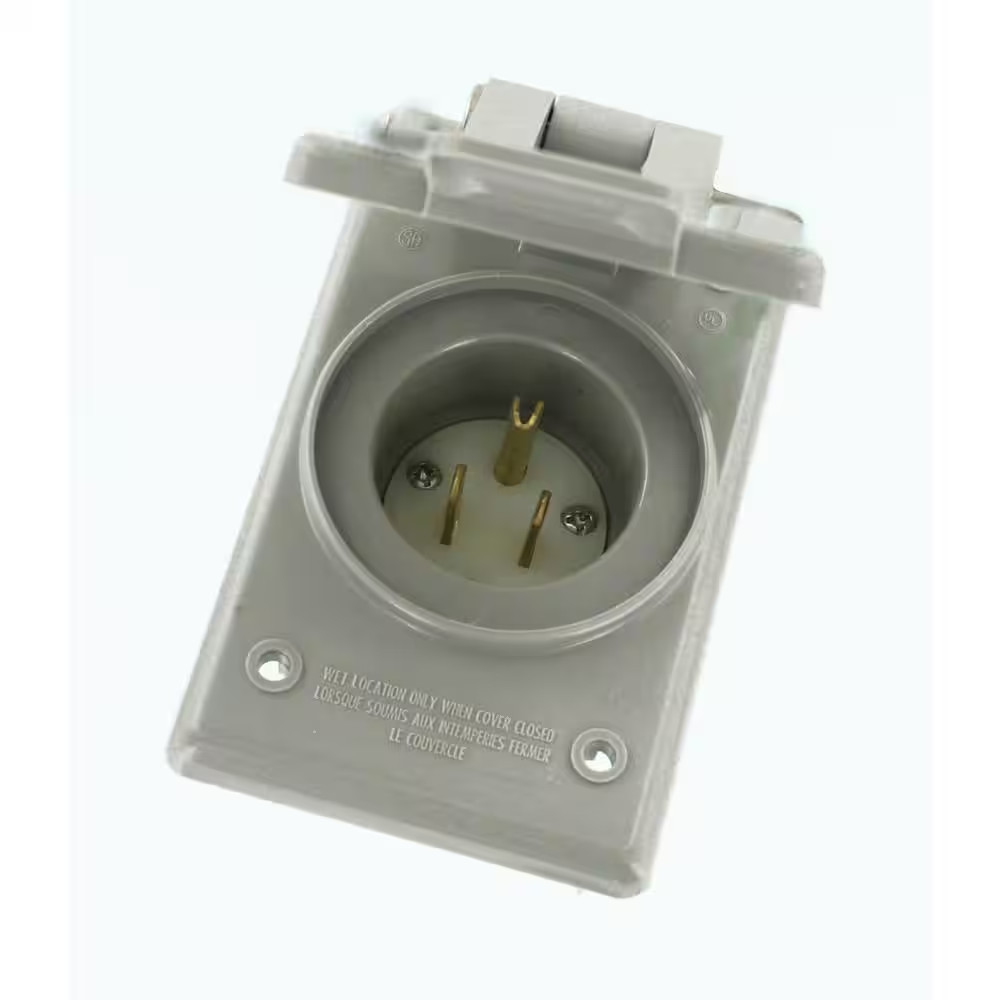 15 Amp 125-Volt Straight Blade Grounding Power Inlet Outlet, Gray 5278-CWP