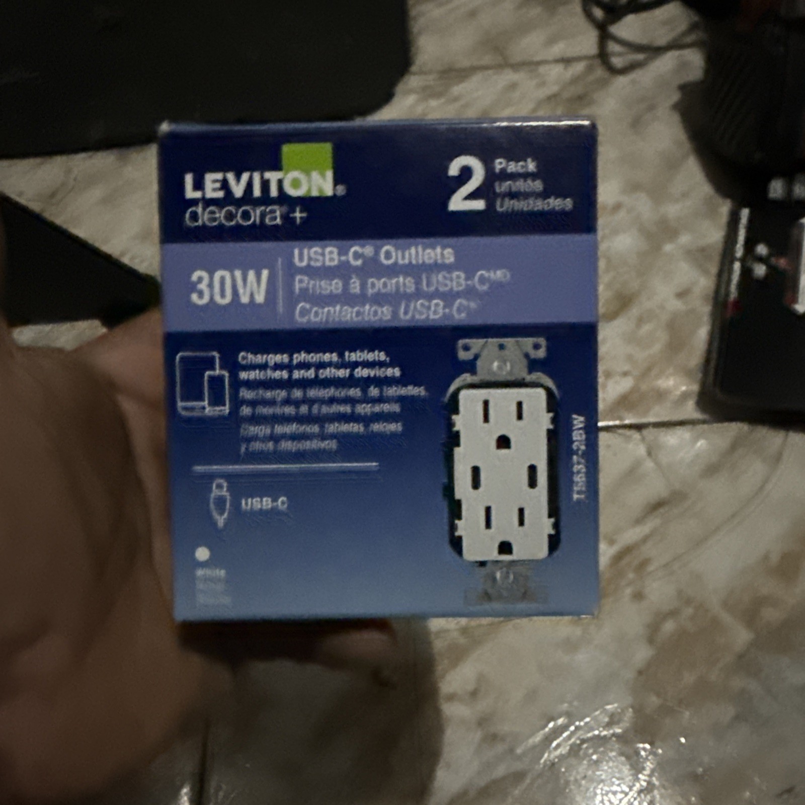 Leviton USB-C Outlets 30W T5637-2BW 6A USB Charger 15A-125V White (2 Pack)