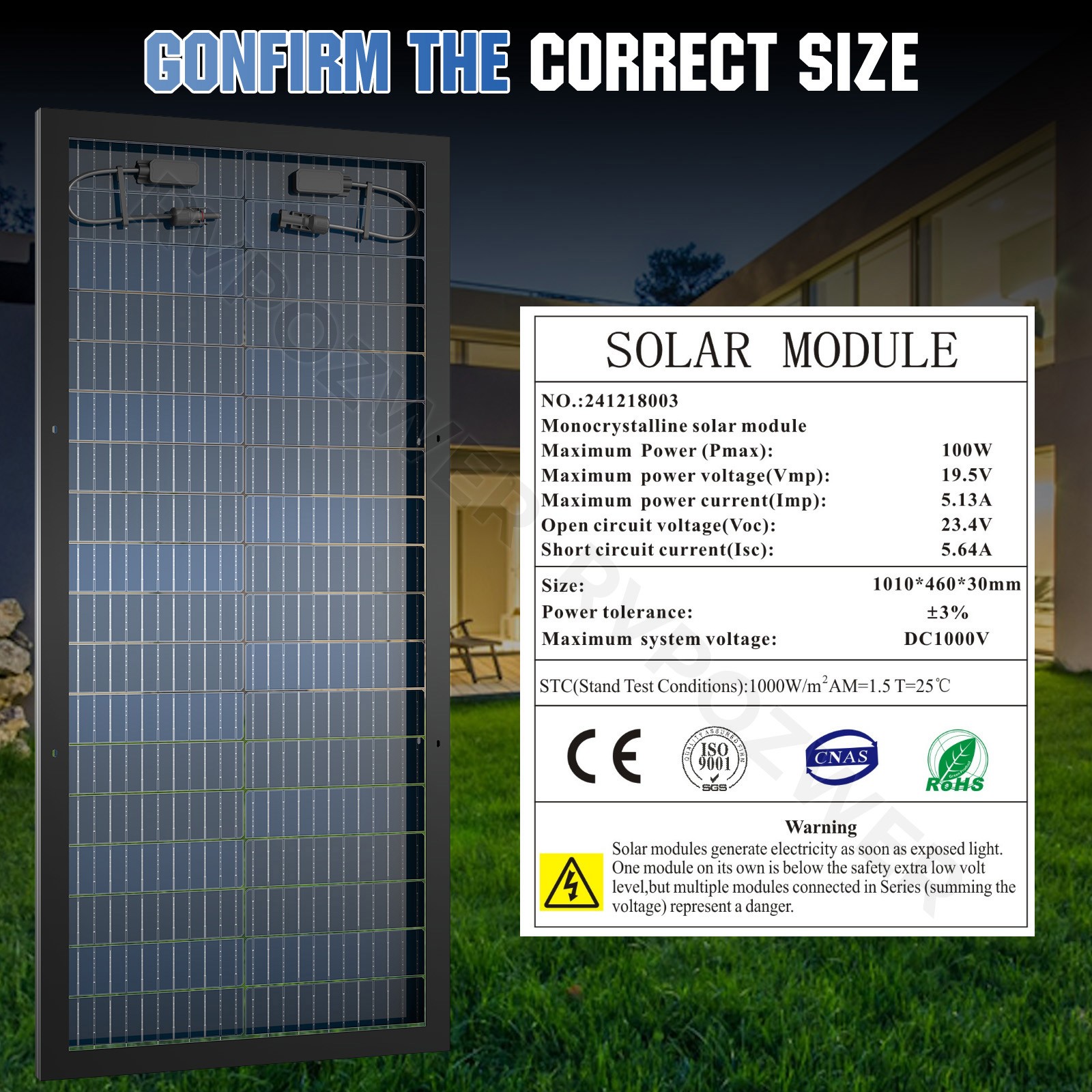 100W Bifacial Solar Panels 12V Mono 18BB High-Efficiency PV for Home/RV/Off-Grid