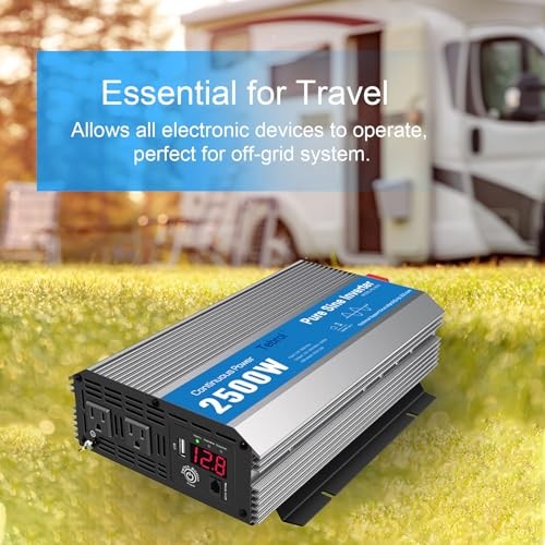 2500W Pure Sine Wave Inverter 12V DC to 120V AC Converter for Home, 2500W-P