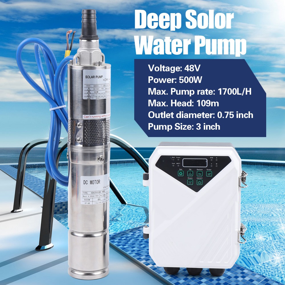 3″ DC 550W Deep Well Solar Water Pump Submersible Bore Pump MPPT Controller Kit