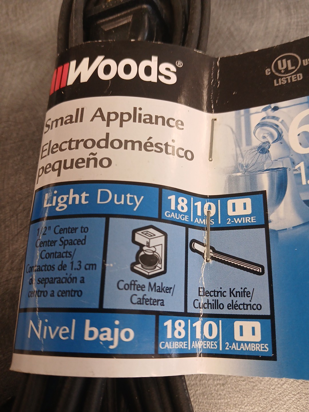 Woods 6 Ft. Mini Plug Appliance Cord 0294 Black 18/2 – 10A / 125V / 1250W *NEW*
