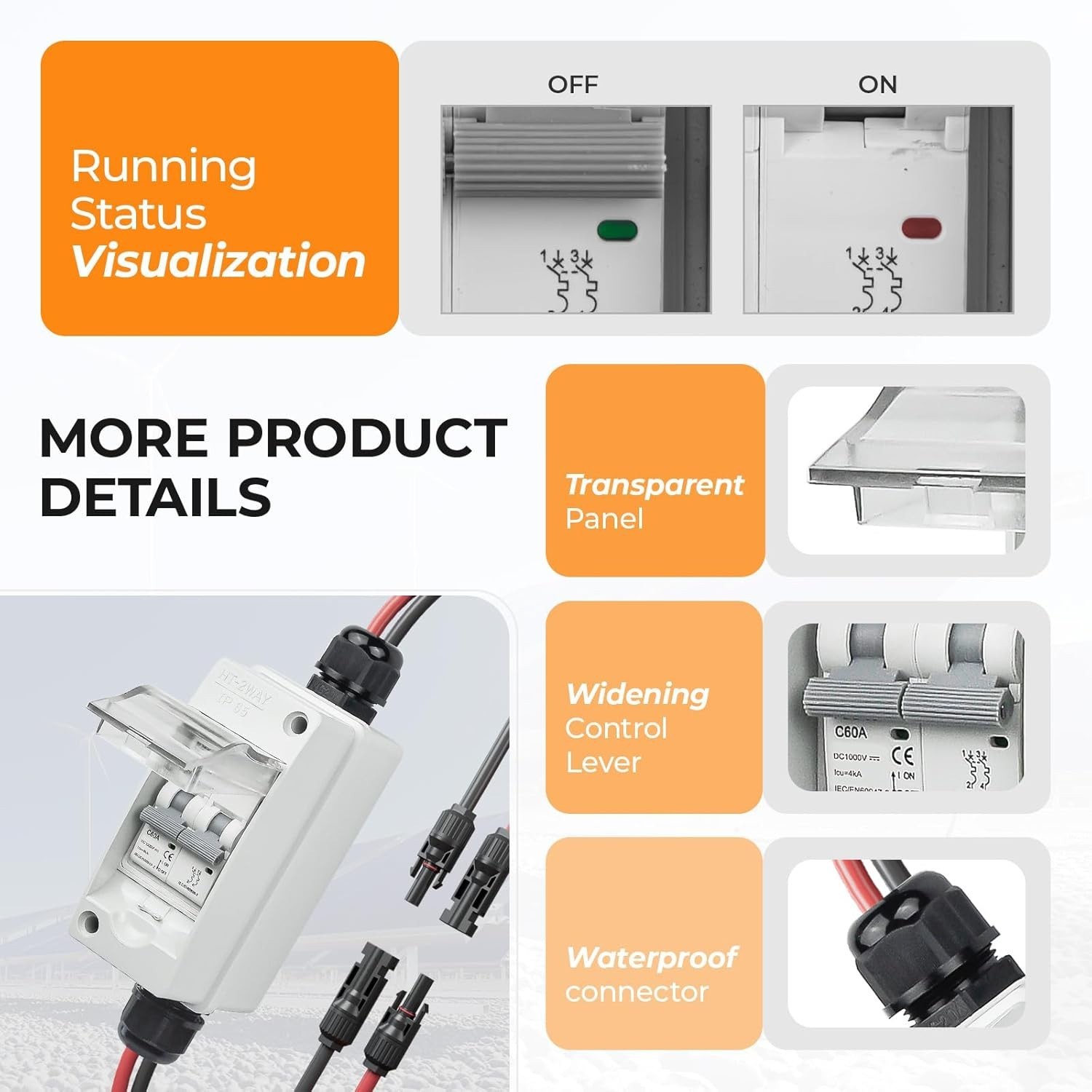Solar Panel Disconnect Switch 1000V 60A PV Disconnect Switch Outdoor Miniatur…