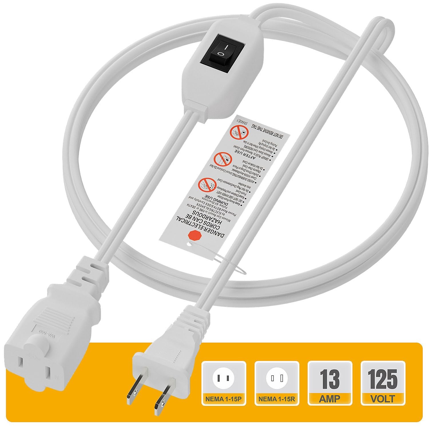 6FT On Off Switch Extension Cord, 2-Prong Polarized Extension Cord with On-Of…