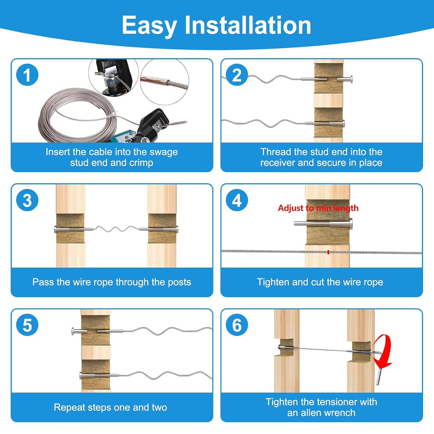 50 Pack Invisible Cable Railing Kit, T316 Stainless Steel 1/8″ Invisible Receive