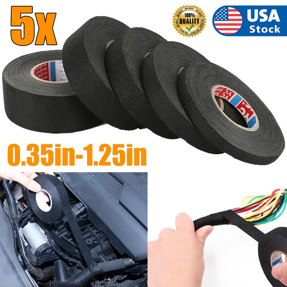 1-5pcs Wire Harness Automotive Cloth Tape, Adhesive Resistance Heat Proof Tape
