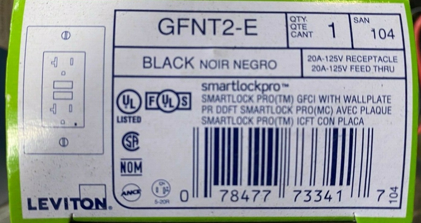 Leviton GFNT2-E Self-Test Black 20A GFCI Non-Tamper-Resistant w/ cover plate