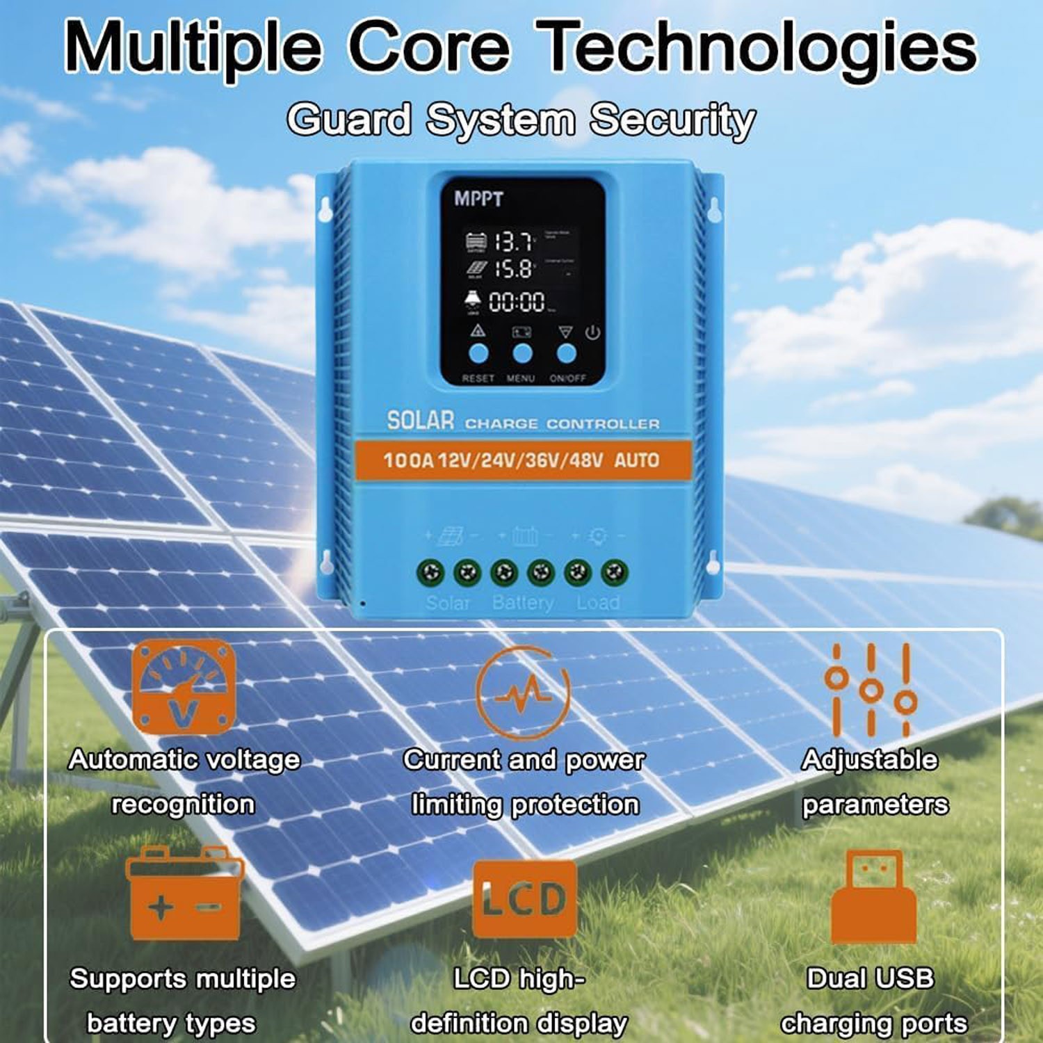 4800W 100A MPPT Solar Charge Controller 12V/24V/36V/48V Battery PV Regulator US