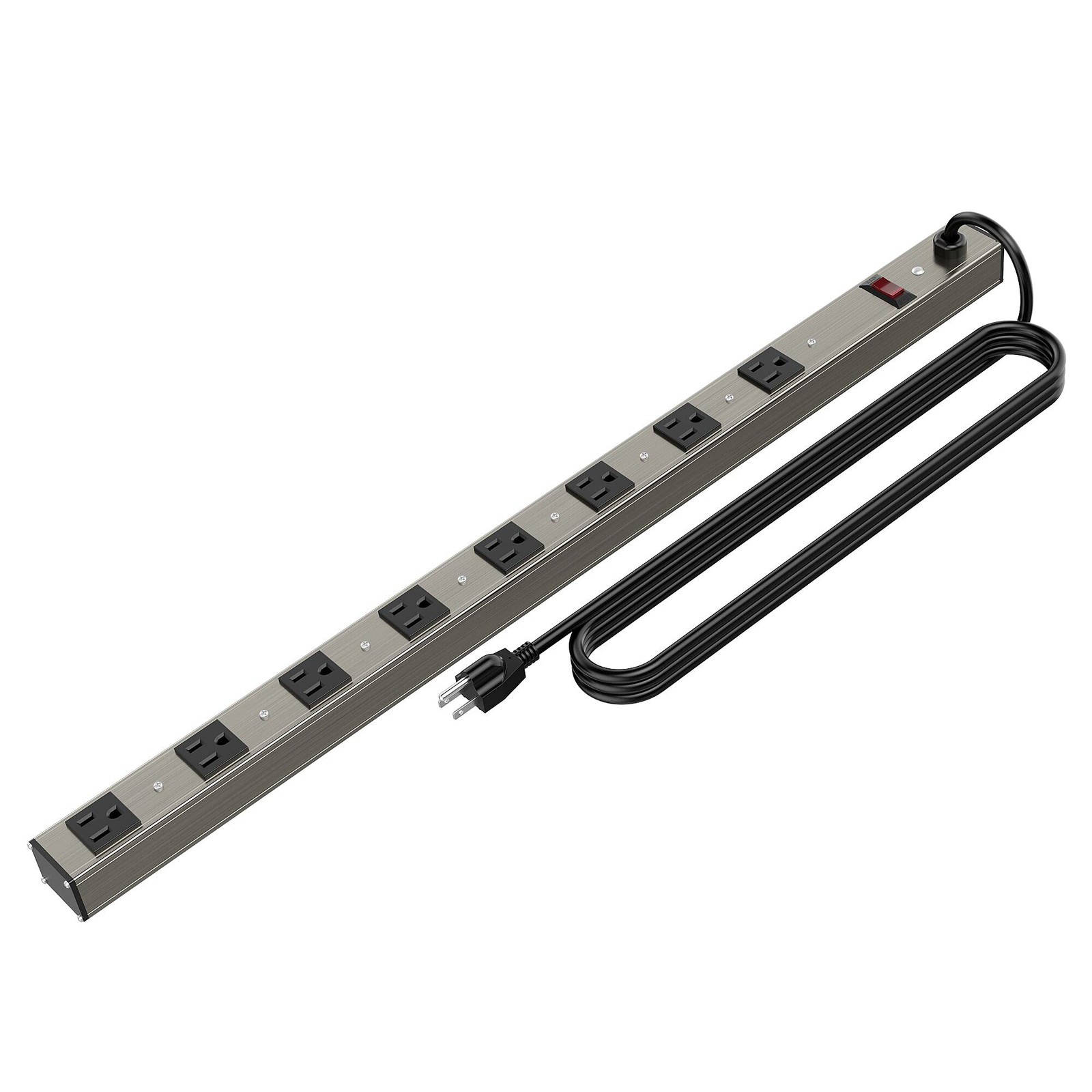 8 Outlets Surged Aluminum Alloy Heavy Duty Metal Socket Power Strip 6foot Long E