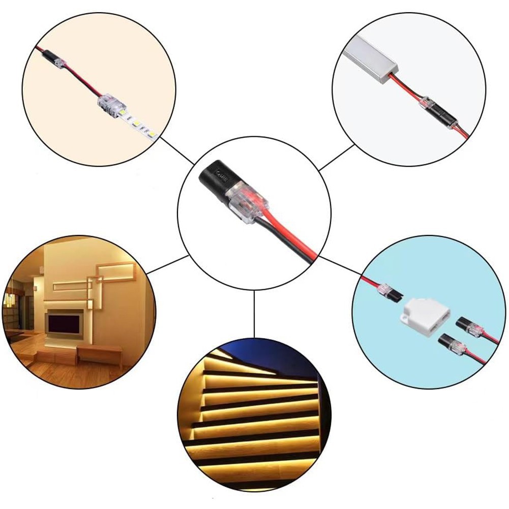 20pcs Double-Wire Plug-in Connector, Pluggable 2 Pin 2 Way LED Wire Connectors,
