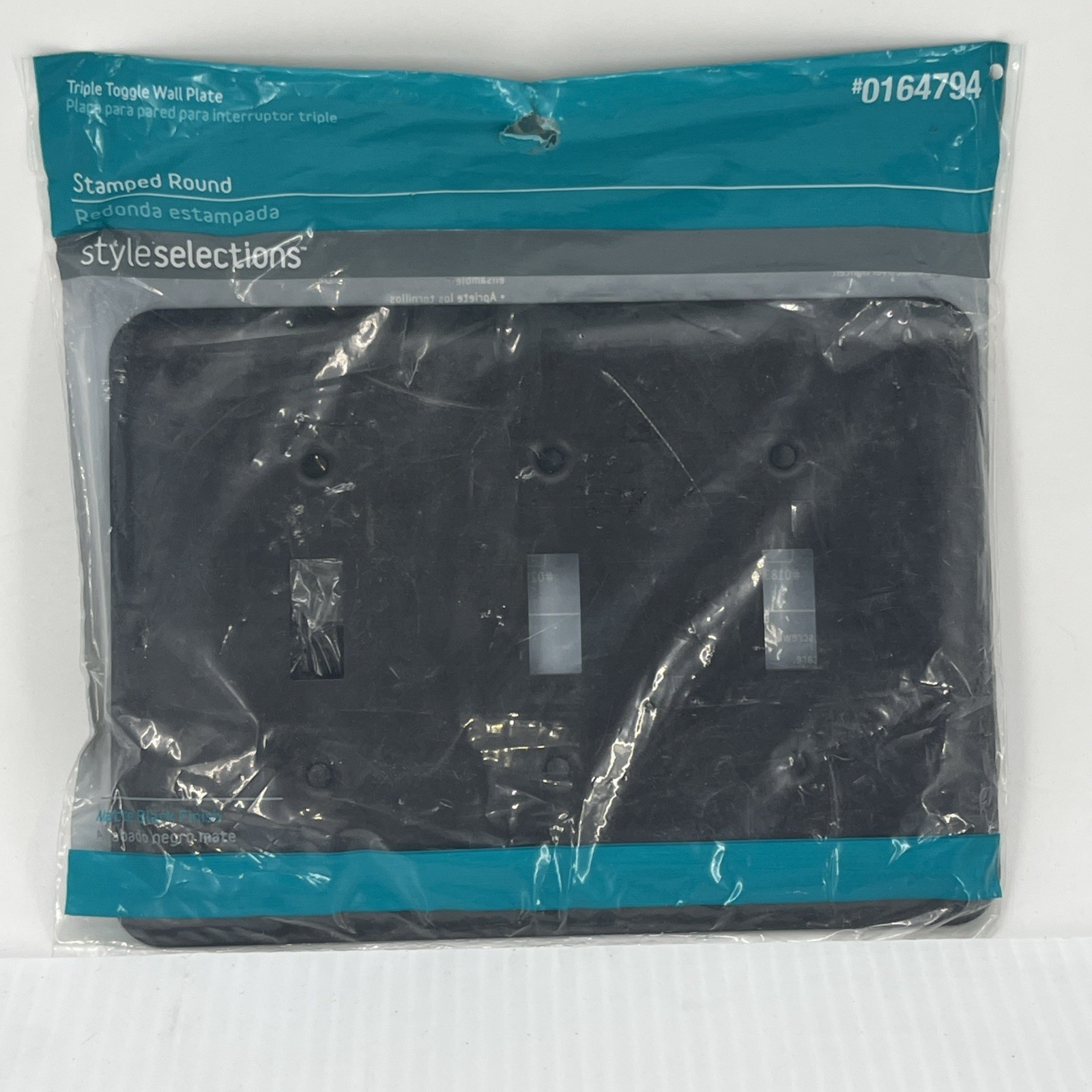 Style Selections Stamped Round Triple Toggle Wall Plate 0164794 Matte Black{154}